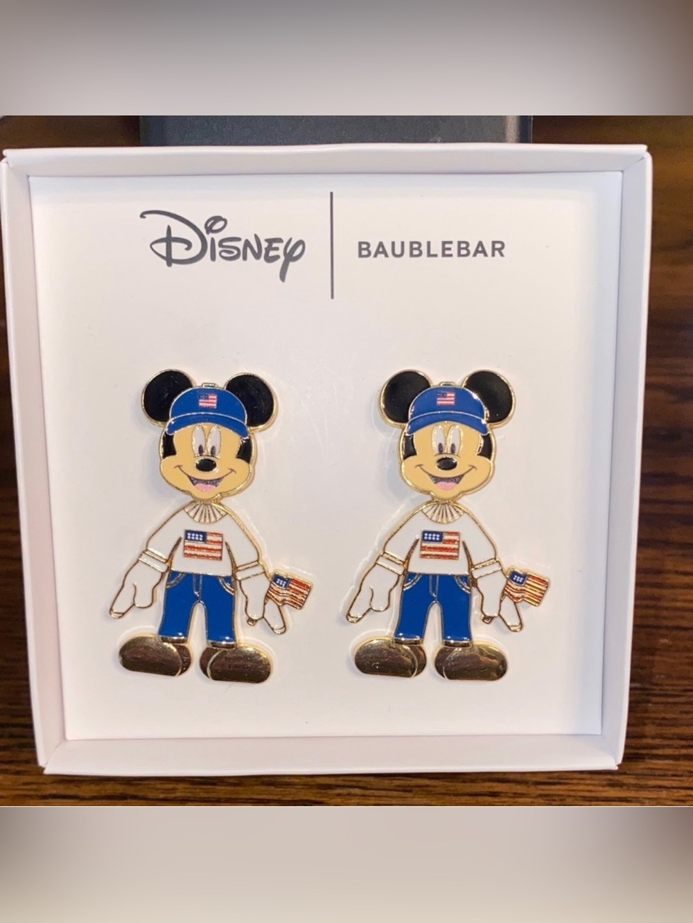 BaubleBar Disney Patriotic Mickey Mouse Earrings NWT 4th of July USA Boxed